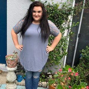 NEW Soft Slate Gray Lace Sleeve Long Tunic